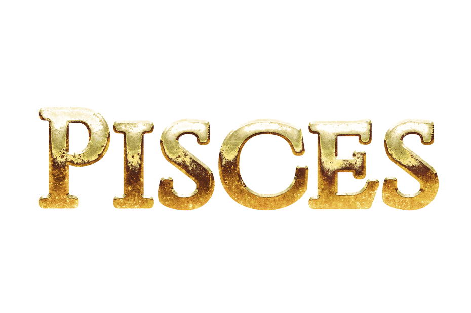 Pisces png, word Pisces png, Pisces word png, Pisces text png, Pisces letters png, Pisces word gold text typography PNG images transparent background